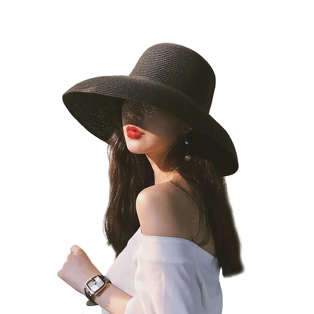 Wide-Brim Classic Elegant Style Foldable Straw Hat Women's Retro UV